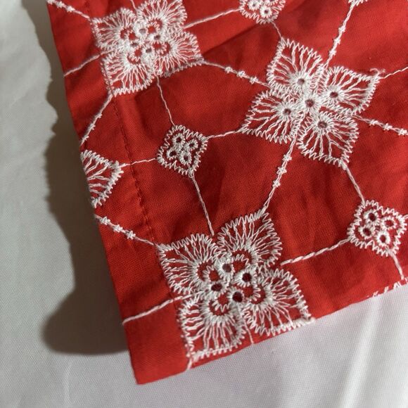 Ruby Rd. Red & White Flower Embroidery Detail Single Stitch size M Cotton Vintag - Picture 9 of 14